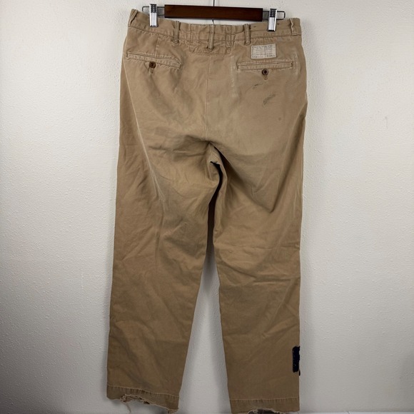 Polo Ralph Lauren Distressed Chino Pants Tan Khaki Mens 33x32 Patch Work RN41381 - Picture 3 of 14